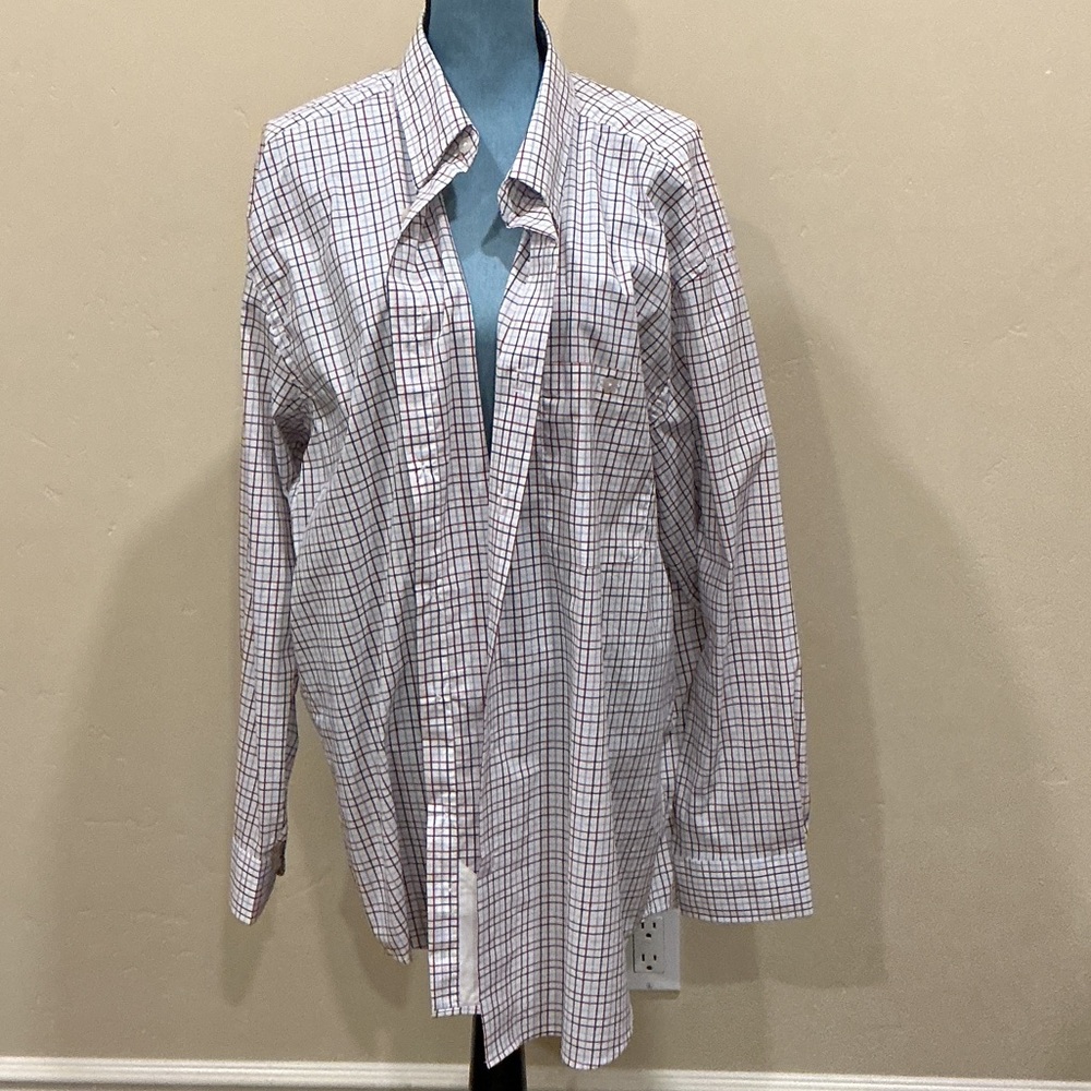 Orvis Men's White Shirt with Red Windowpane Check